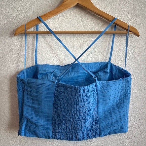 NWT Madewell Poplin Strappy Crop Top Crinkle Size 6 in Ornamental Blue - Picture 6 of 10